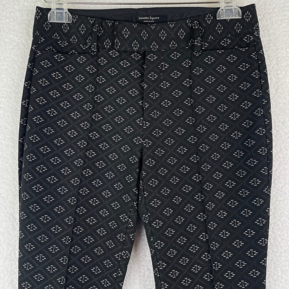 Nanette Lepore Black White Geometric Jacquard Slim Tailored Trouser Pants Size 0